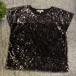 Jennifer Lopez cap sleeve navy velvet sequin top